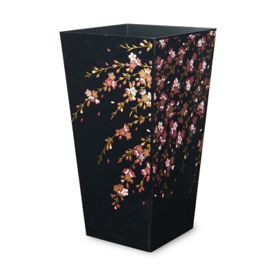 蒔絵調 ダストボックス L角 9.5L 桜 ブラック 和室に日本の美を添えるくず入れ