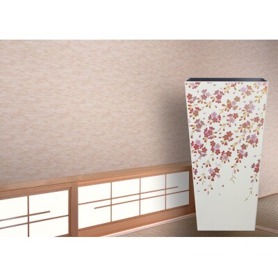 蒔絵調 ダストボックス L角 9.5L 桜 ホワイト 和室に日本の美を添えるくず入れ