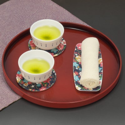友禅和紙 おしぼり トレー 桜 牡丹文 5枚セット 食洗機対応の和風おしぼりトレー