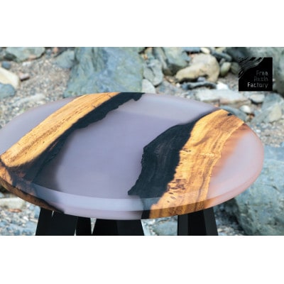 サイドテーブル(ウッドレジン)黒柿クリア