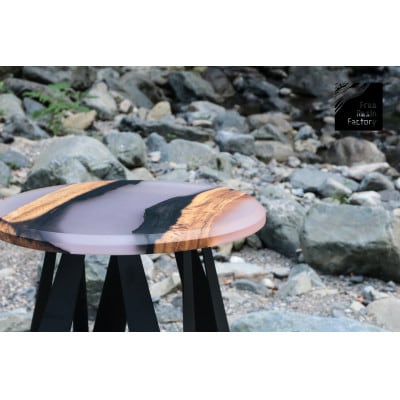 サイドテーブル(ウッドレジン)黒柿クリア