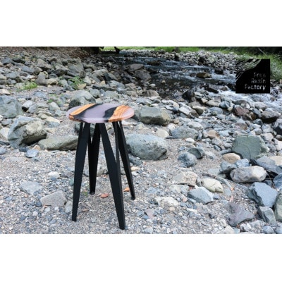 サイドテーブル(ウッドレジン)黒柿クリア