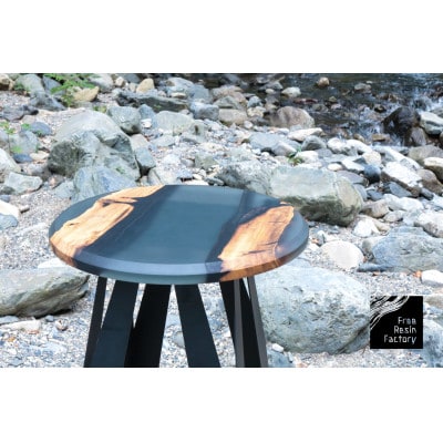 サイドテーブル(ウッドレジン)黒柿クリアブラック