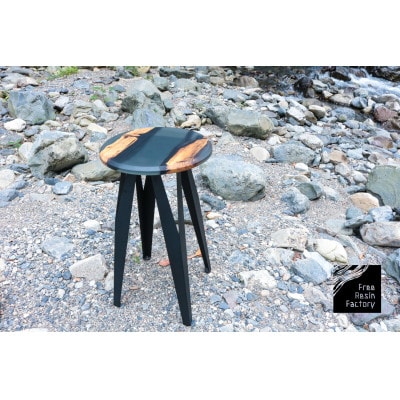 サイドテーブル(ウッドレジン)黒柿クリアブラック