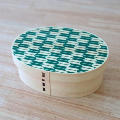 紀州曲げわっぱ 弁当箱 矢羽 緑