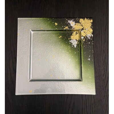 角リムプレート　グラデーション金箔グリーン