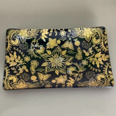 角小皿　花舞　漆黒