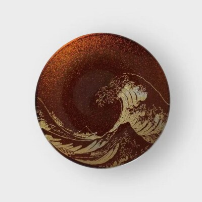 丸小皿　北斎　梨地レッド