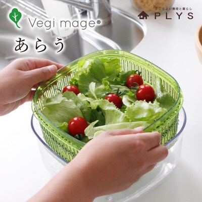 ベジマジあらう　野菜保存容器　21cm　ボウル　ザル　セット　フタ付き　グリーン
