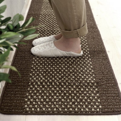 優踏生 洗いやすい キッチンマット 約45×240cm ブラウン 滑り止め 防汚 床暖房対応