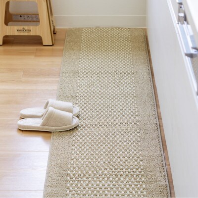 優踏生 洗いやすい キッチンマット 約60×240cm ベージュ 滑り止め 防汚 床暖房対応