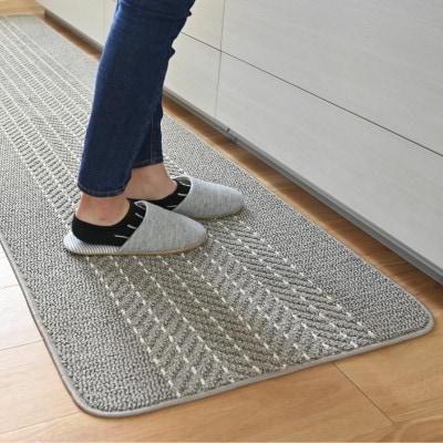 優踏生 防汚で洗いやすいキッチンマット 約60×270cm グレー 滑り止め付き 床暖房対応