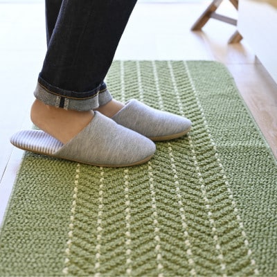 優踏生 防汚で洗いやすいキッチンマット 約60×270cm ライトグリーン 滑り止め付き 床暖房対応