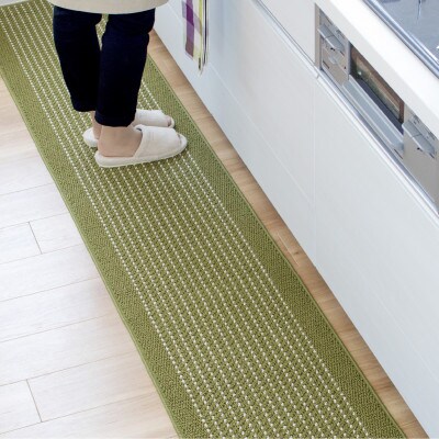 優踏生 防汚で洗いやすいキッチンマット 約60×300cm グリーン 滑り止め付き 床暖房対応