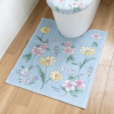 ブルーミングシーズン ロングトイレマット 約75×63cm ブルー 抗菌防臭 花柄