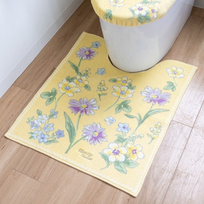 ブルーミングシーズン ロングトイレマット 約75×63cm イエロー 抗菌防臭 花柄