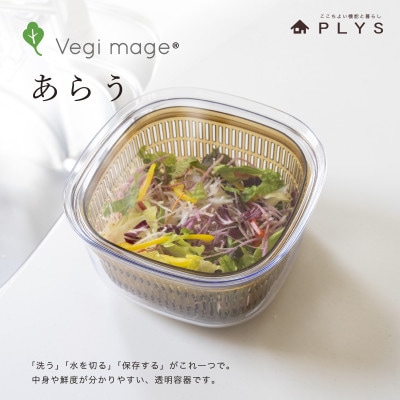 ベジマジあらう　野菜保存容器　21cm　ボウル　ザル　セット　フタ付き　ブラウン