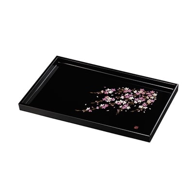 紀州漆器 長手盆 尺6 黒 しだれ桜
