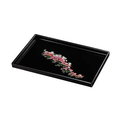 紀州漆器 長手盆 尺6 黒 万葉菊
