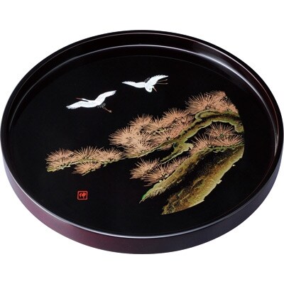 紀州漆器 丸盆 尺 30cm 溜塗り 飛祥