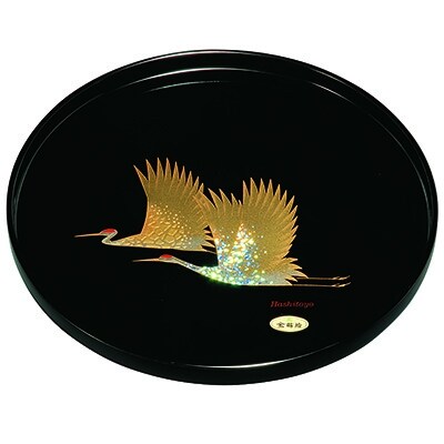 紀州漆器 丸盆 尺 30cm 黒 雅鶴