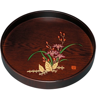 紀州漆器 丸茶盆 尺 30cm 黒檀杢 山路