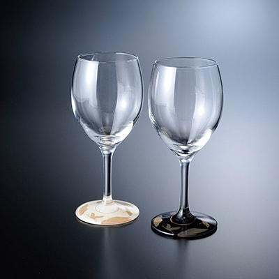 紀州漆器 ぬりもん de Verre ワイングラス 蒔絵 万葉鶴 黒 白 ペア