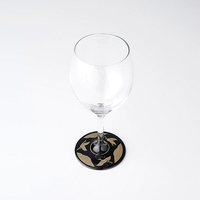 紀州漆器 ぬりもん de Verre ワイングラス 蒔絵 万葉鶴 黒 白 ペア