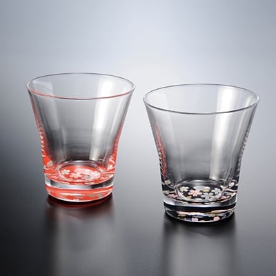 紀州漆器 ぬりもん de Verre タンブラーグラス 蒔絵 桜 赤 黒 ペア