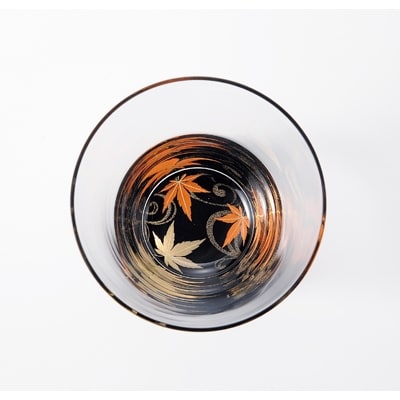 紀州漆器 ぬりもん de Verre タンブラーグラス 蒔絵 紅葉 赤 黒 ペア