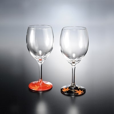 紀州漆器 ぬりもん de Verre ワイングラス 蒔絵 紅葉 黒 赤 ペア