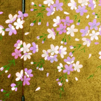紀州漆器 木製漆芸 姫屏風 金箔 しだれ桜 花台付き