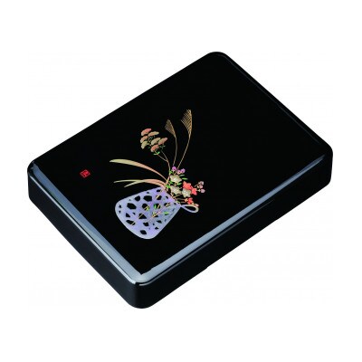 紀州漆器 漆芸 加伏文庫 黒 盛絵花かご