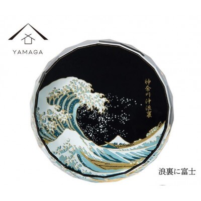 紀州漆器 ぬりもん de Verre クリスタル ペーパーウェイト 蒔絵 北斎 蒔絵 波裏に富士