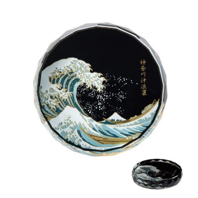 紀州漆器 ぬりもん de Verre クリスタル ペーパーウェイト 蒔絵 北斎 蒔絵 波裏に富士