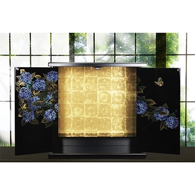 和歌山県海南市 紀州塗り ミニ仏壇 雅 小 紫陽花 美しく描かれた蒔絵の世界。職人が創る雅な仏壇