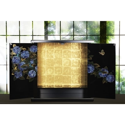 和歌山県海南市 紀州塗り ミニ仏壇 雅 大 紫陽花 美しく描かれた蒔絵の世界。漆器職人が創る雅な仏壇