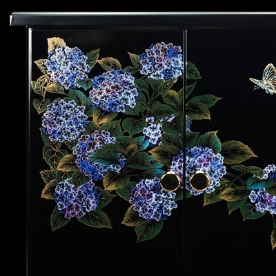 和歌山県海南市 紀州塗り ミニ仏壇 雅 大 紫陽花 美しく描かれた蒔絵の世界。漆器職人が創る雅な仏壇