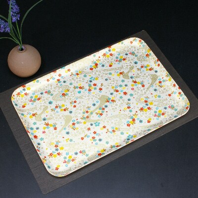 和歌山県海南市 友禅和紙トレー L 39cm 桜扇 金流水 2枚セット 食洗機対応 おしゃれなトレー
