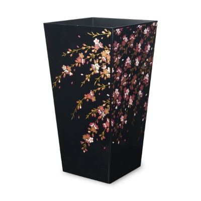 和歌山県海南市 蒔絵調 ダストボックス L角 9.5L 桜ブラック 和室に日本の美を添えるくず入れ