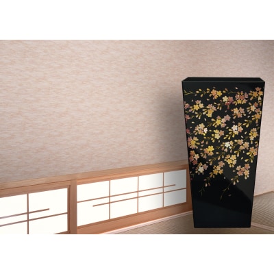 和歌山県海南市 蒔絵調 ダストボックス L角 9.5L 桜ブラック 和室に日本の美を添えるくず入れ