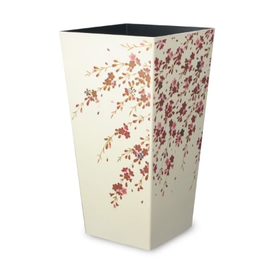 和歌山海南市 蒔絵調 ダストボックス L角 9.5L 桜ホワイト 和室に日本の美を添えるくず入れ