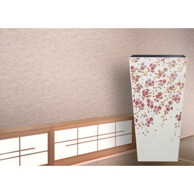 和歌山海南市 蒔絵調 ダストボックス L角 9.5L 桜ホワイト 和室に日本の美を添えるくず入れ
