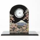 紀州漆器 漆芸ガラス置き時計 富士に桜