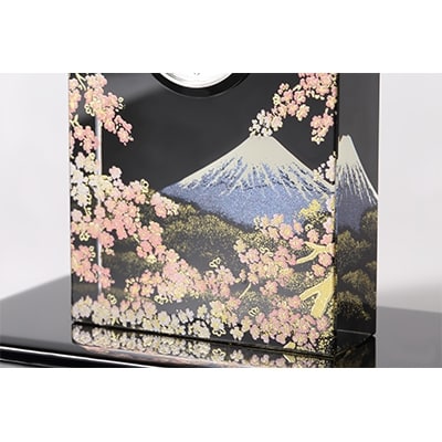 紀州漆器 漆芸ガラス置き時計 富士に桜