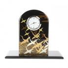 紀州漆器 漆芸ガラス置き時計 波に鶴