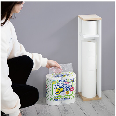 スリムコーナー トイレットペーパー収納 ホワイト&ナチュラル amy101338202