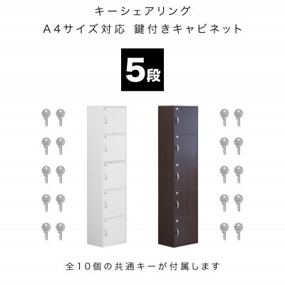 A4ファイル収納 5段 扉&カギ付きタイプ ダークブラウン aku100706602