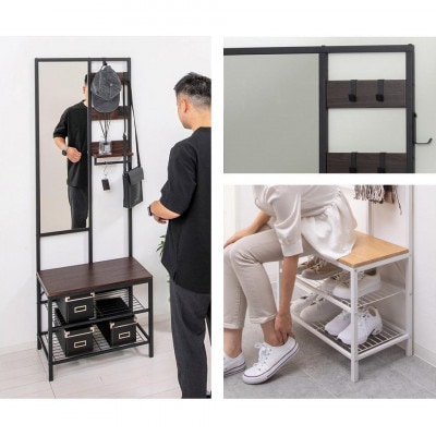 多機能ハンガーラックミラー付 ブラウン aku104491001