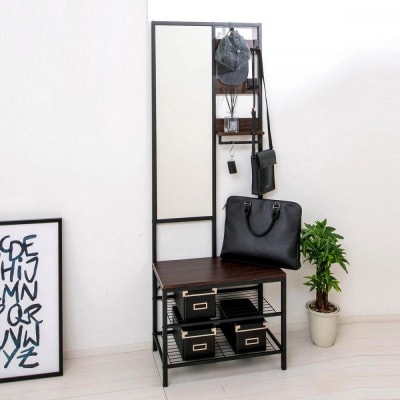 多機能ハンガーラックミラー付 ブラウン aku104491001